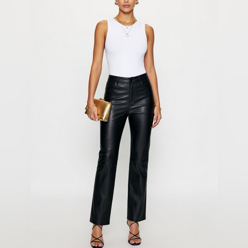 Rem Garson Vintage Genuine Black Leather High Rise Bootcut Pants Size 8